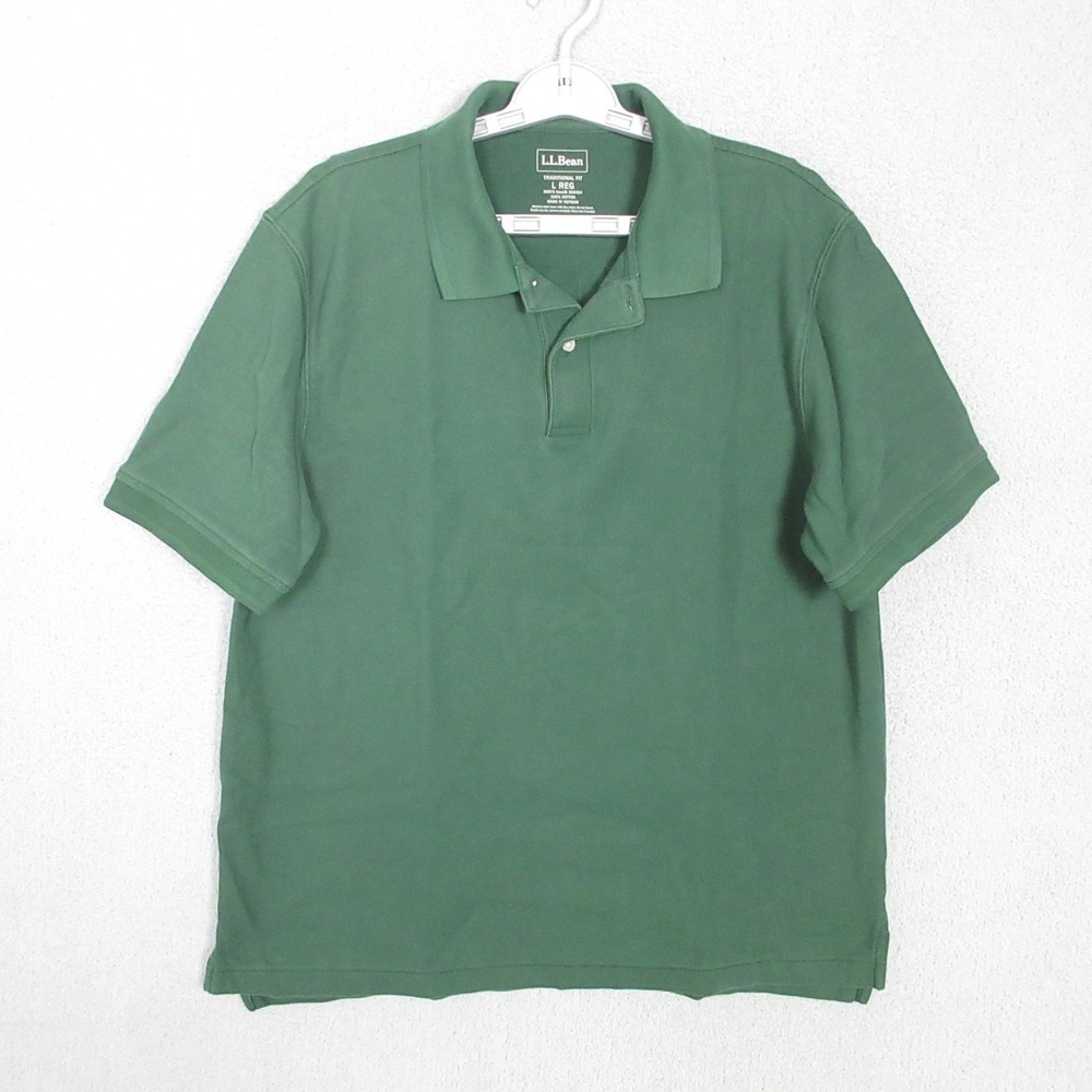 LL Bean Mens Polo Shirt Large Green Short Sleeve Traditional Fit Cotton 300454